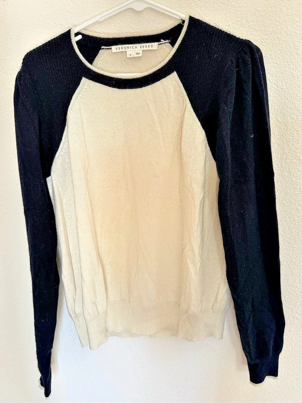 Veronica Beard Colorblock Cashmere Raglan Pullover Medium